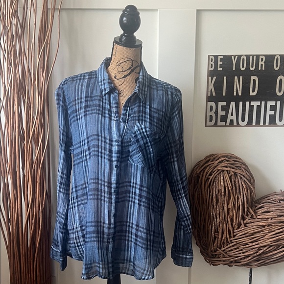 Lucky Brand Blue Plaid Blouse - Picture 1 of 8